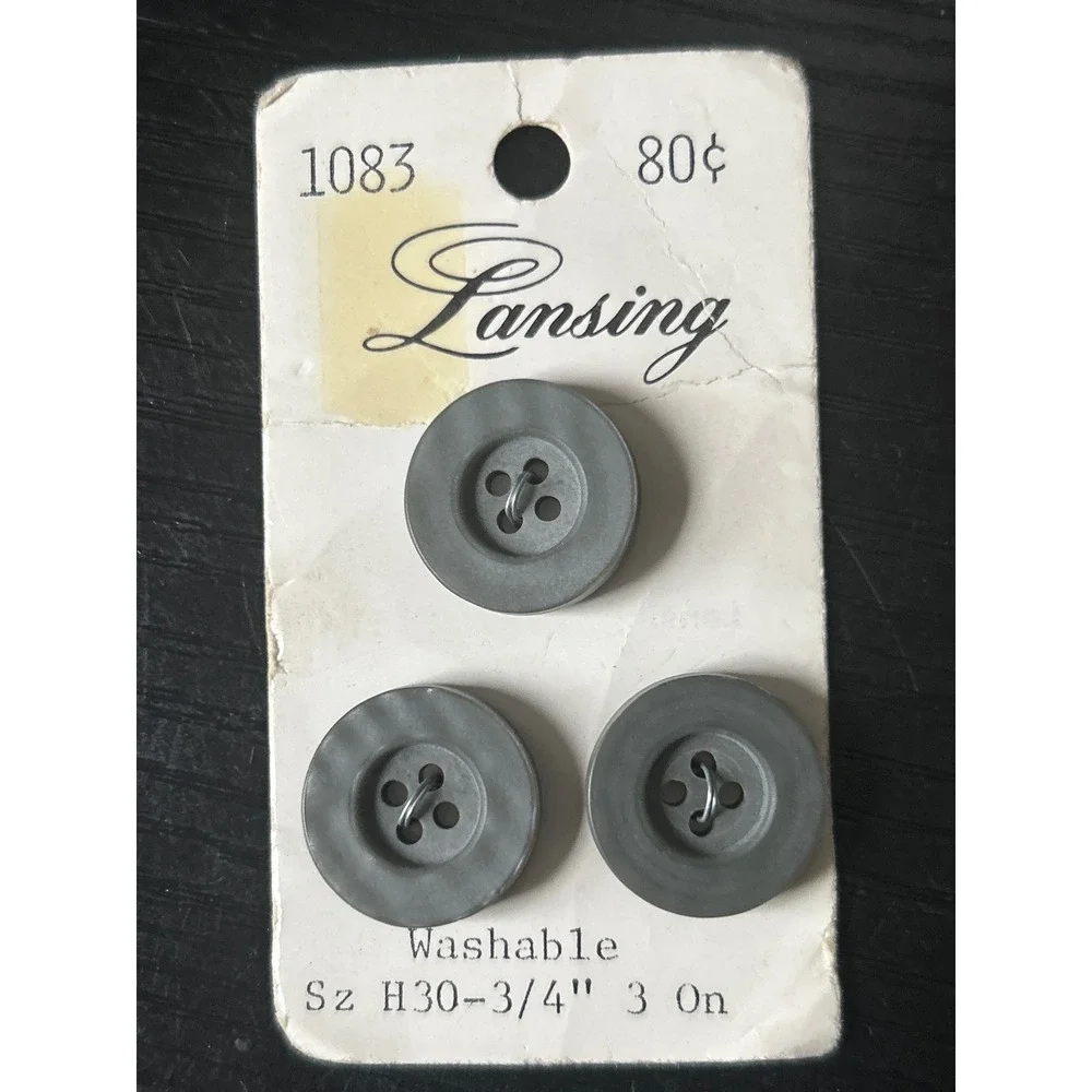Vintage Lansing Grey Buttons 3/4 Inch 4-Hole Set of 3 New‎ Old Stock 1083